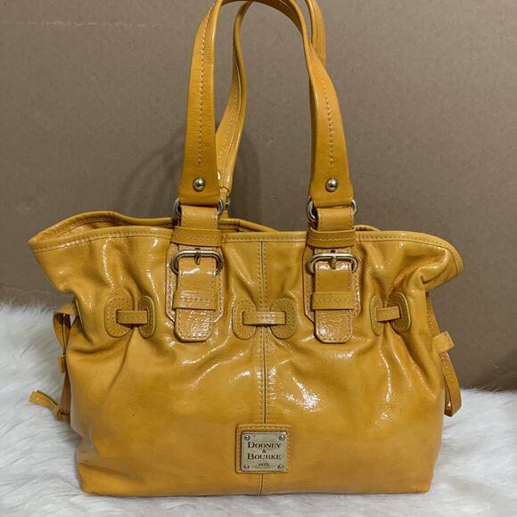 DOONEY & BOURKE Vintage Orange Yellow Small Patent Leather CHIARA D/S Satchel - Picture 8 of 16